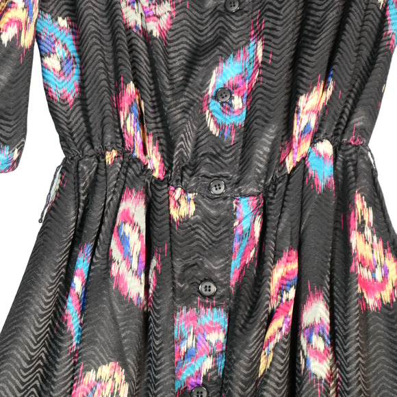 Vintage Robbie Bee Midi Dress Womens 7 or 8 Black Pink Paisly Artsy Shoulder Pad - Picture 4 of 14